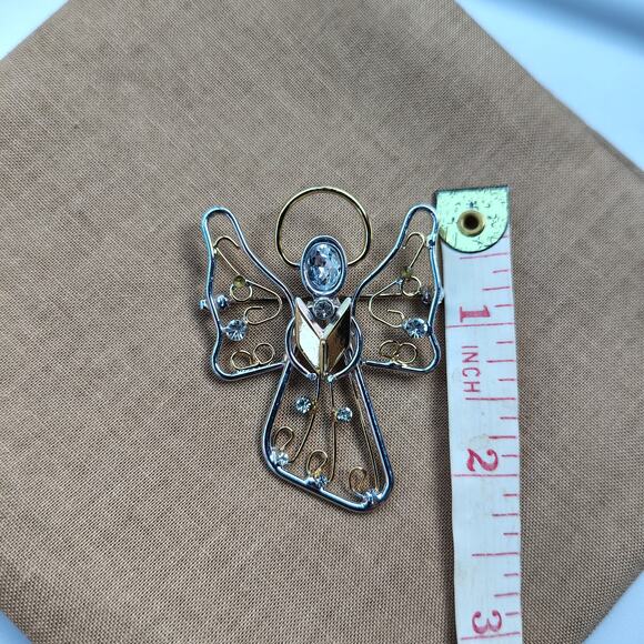 Singing Choir Angel Pin Brooch Silver and Gold Tone with Clear Rhinestones - Picture 6 of 6